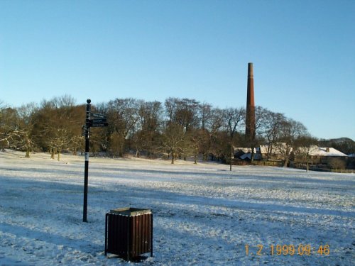 Barrow Bridge Chimney across Moss Bank Park, Bolton, Greater Manchester