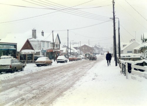 Hullbridge, Essex. Our shops in January 1987, heaviest snow we have had for years