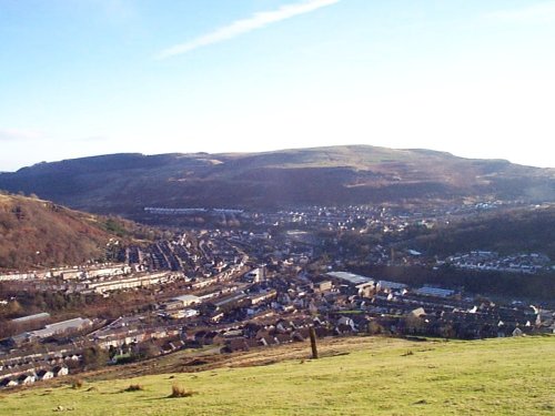 Porth terraced housing viewed from Ynyshir mountain, Rhondda