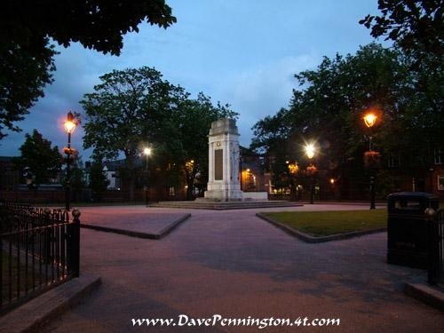 Night shot of Leigh Cenotaph.