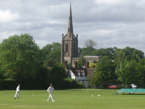 Ombersley cricket ground with with its church in the background.