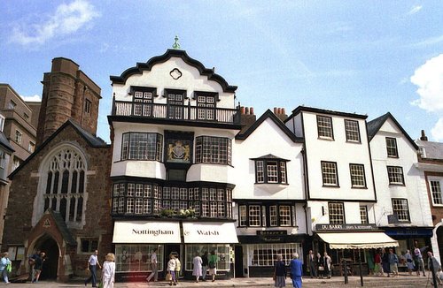 Mols Coffeehouse (1596) and St. Martins Church (1065) on the left.  Exeter, Sept., 1987.