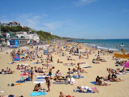 Bournemouth Beach July 2005 - Looking towards the East Cliff from the Pier.