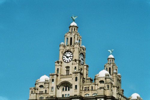 The top of the Liver Building, Liverpool