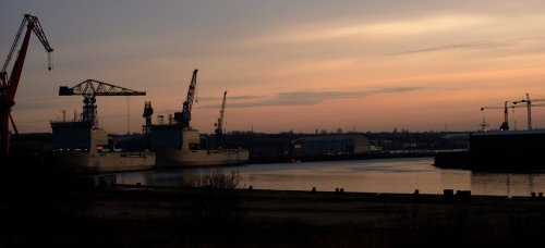 At berth on the River Tyne at sunrise.