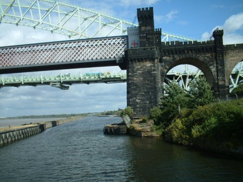 Castle rock by Runcorn rail bridge on the Manchester ship canal. Cheshire