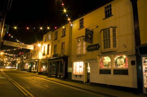 The High Street at Christmas, Kington, Herefordshire.