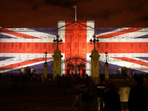 Buckingham Palace, London. Taken around Christmas 2003 during a light show.