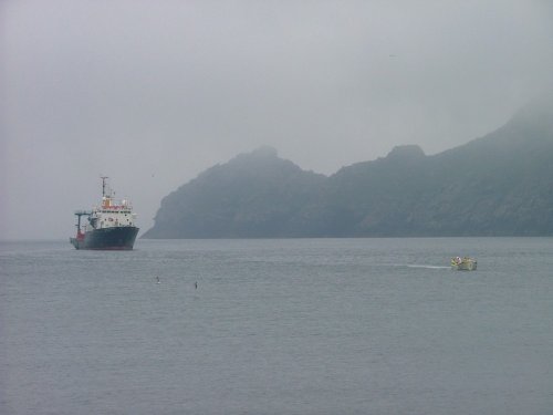 RRS Charles Darwin at anchor off the island of St Kilda. West coast of Scotland