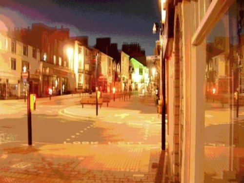 Kendal town centre at night.