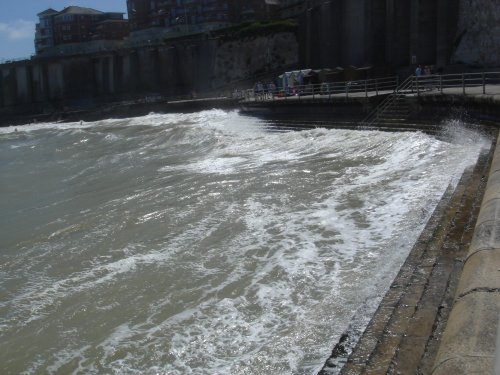 Waves in a Broadstairs harbour.