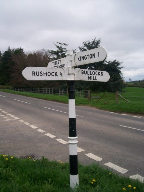 Renovated signpost at Rushock crossroads, North Herefordshire