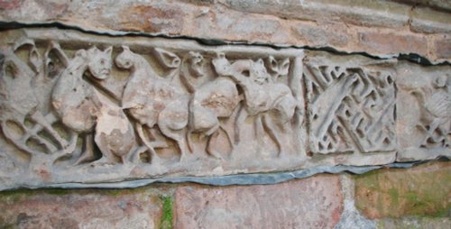 Saxon carvings, inside the Church of St Mary and St Hardulph, Breedon on the Hill, Leicestershire