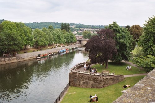 River Avon viewed from Pulteney Bridge, Bath, Somerset