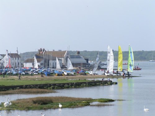 Mudeford Quay showing Lifeboat Station and dinghy park.