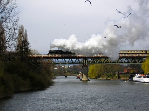 Ex GWR King Class 'King Edward I' at Worcester taken from the Severn Bridge