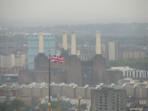 Battersea Power Station with the Union Jack from the London Eye, 25 October 2006