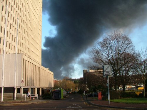 Buncefield depot fire, from Kodak building, Nov 2005, Hemel Hempstead, Hertfordshire.