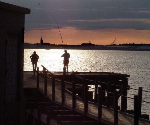 Evening anglers at Landguard Point, Felixstowe.