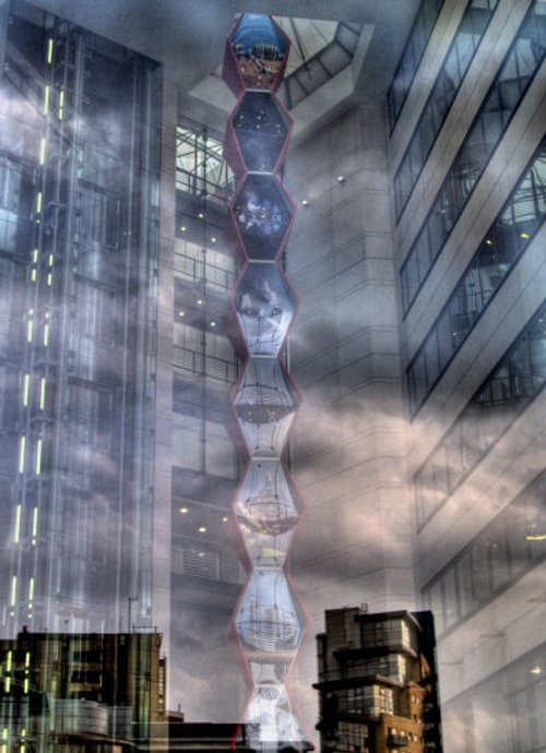 The Sculpture Bridgewater Place, Leeds, taken through the glass