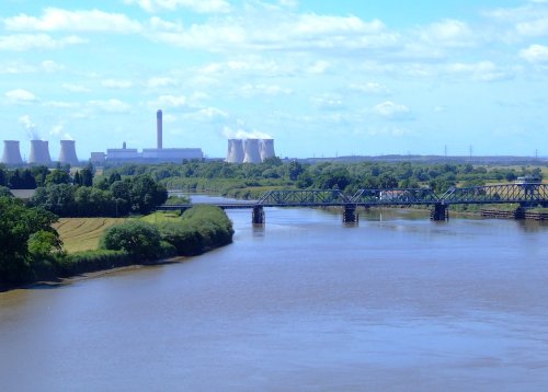 The view from the Ouse bridge (M62) looking towards Airmyn bridge and Drax power station