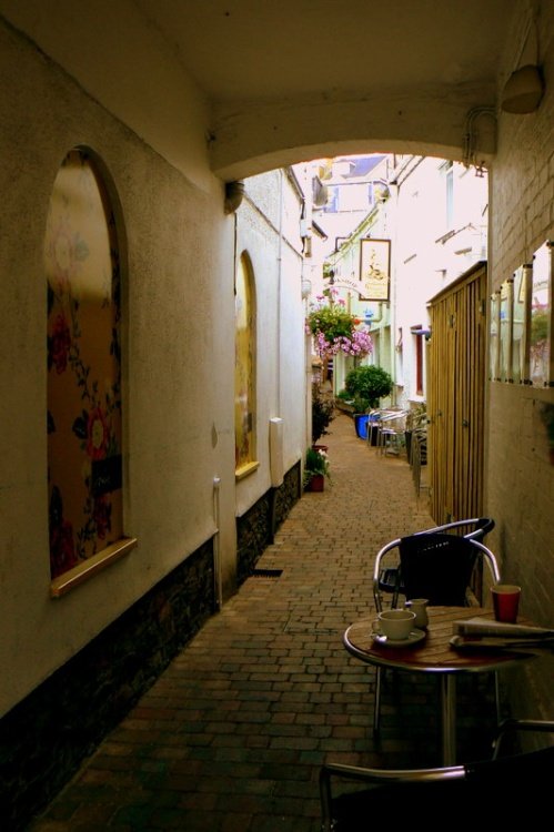 View down a narrow street