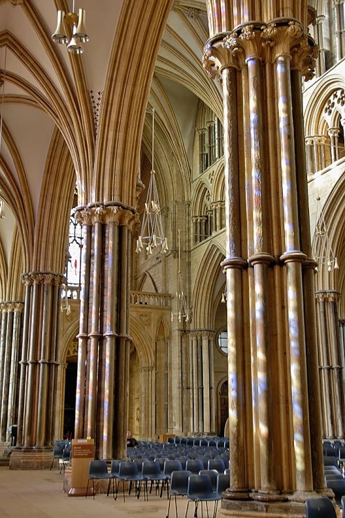 Light painted pillar in Lincoln Cathedral