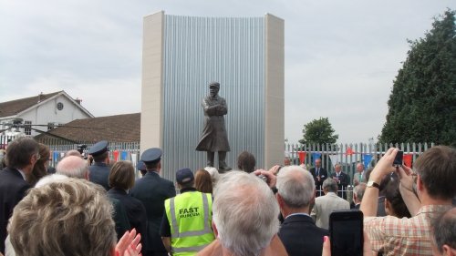 Un-veiling Cody’s statue outside the historic Royal Aircraft Establishment museum Farnborough Hampshire