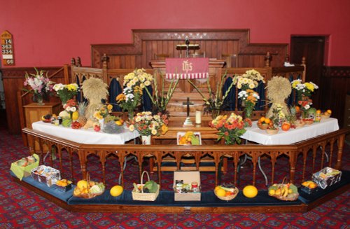 Harvest Produce Display in Pilling Methodist Church, Pilling, Lancashire