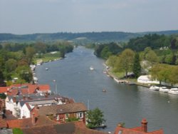 Henley on Thames. View downstream from tower of St. Mary's church