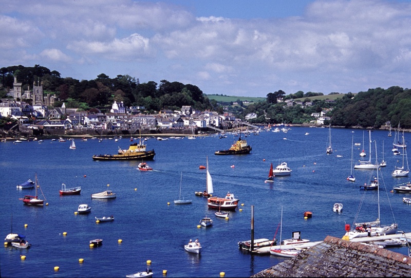 The Cornish town of Fowey pictured from Polruan on the opposite side of the River Fowey.