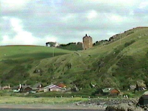 Remains of a castle on the hill above Garvin Bay, Cumbria.