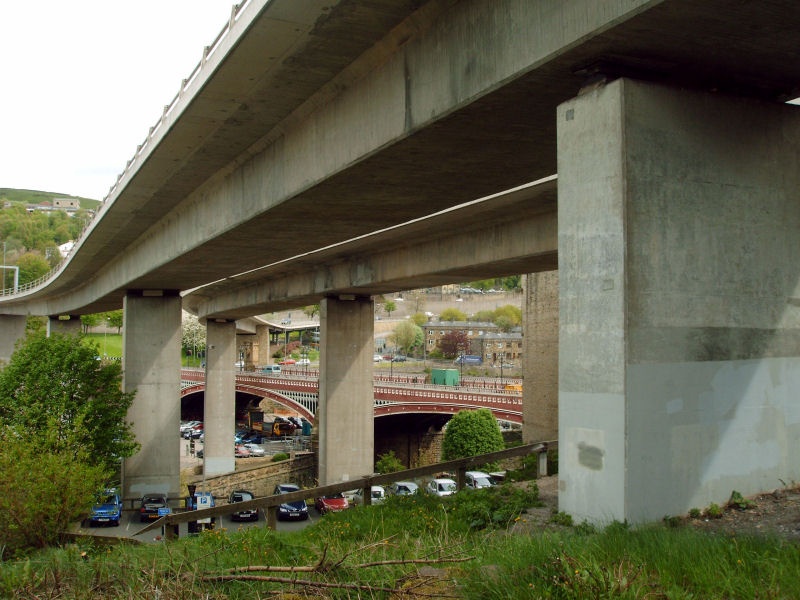 Underneath the flyovers.