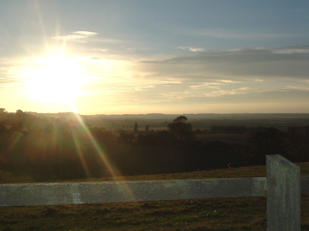 View from Houghton house, Berkshire, looking over fields and brickworks factory