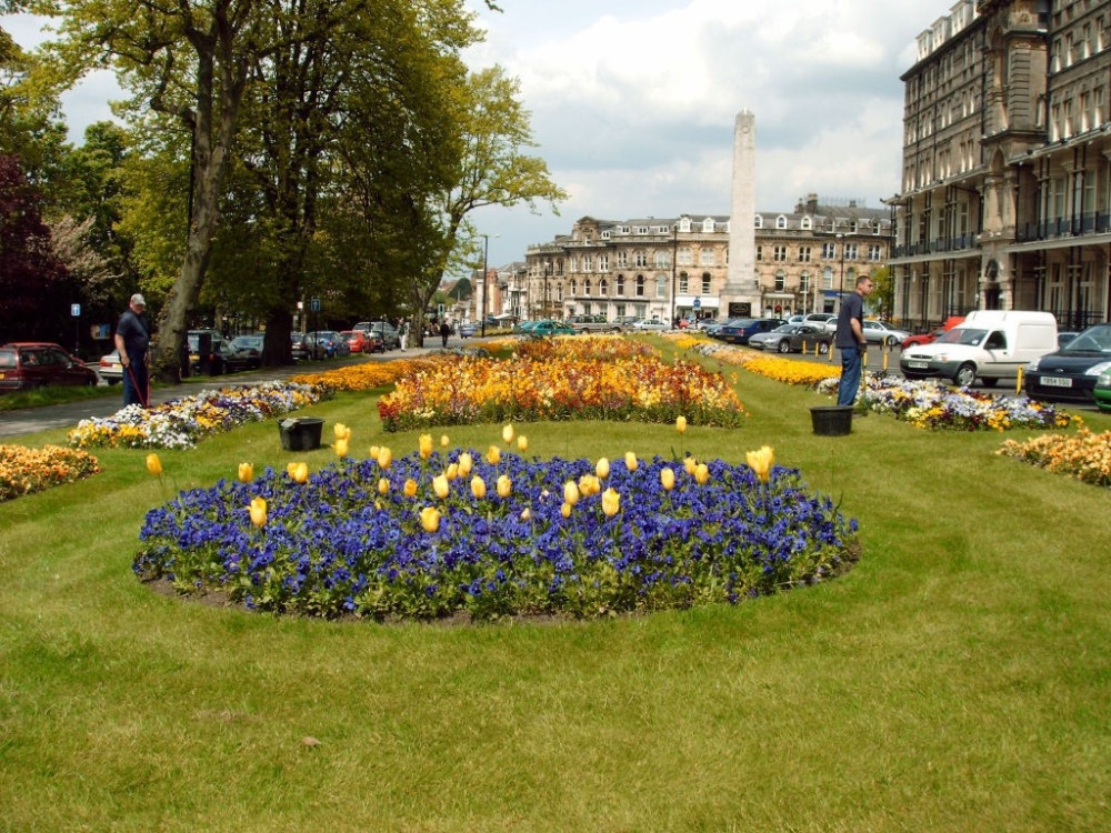 The gardeners of Harrogate tending the gardens in West Park Harrogate.