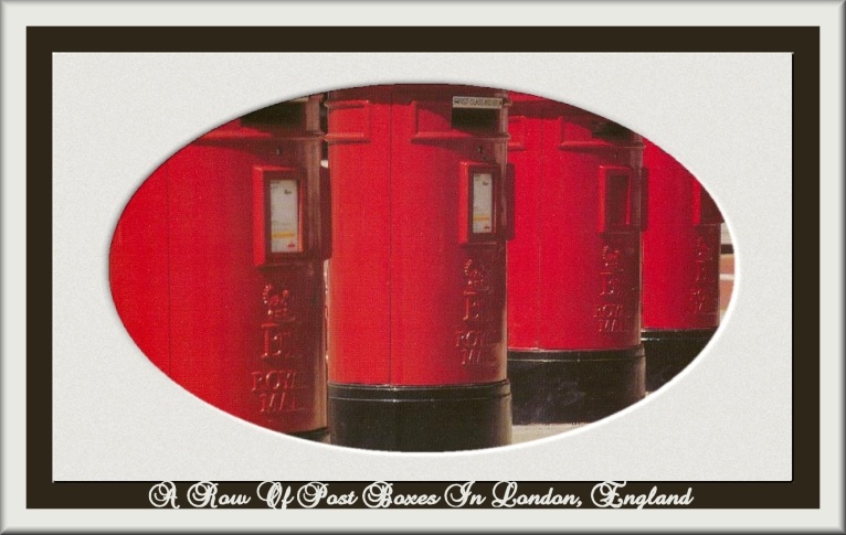 4 post boxes all in a row in London England...COOL!!