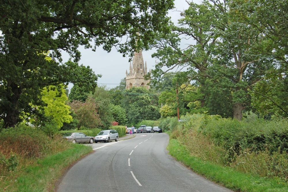 Photograph of Madresfield Village, near Malvern, Worcestershire, approaching from Sherrards Green