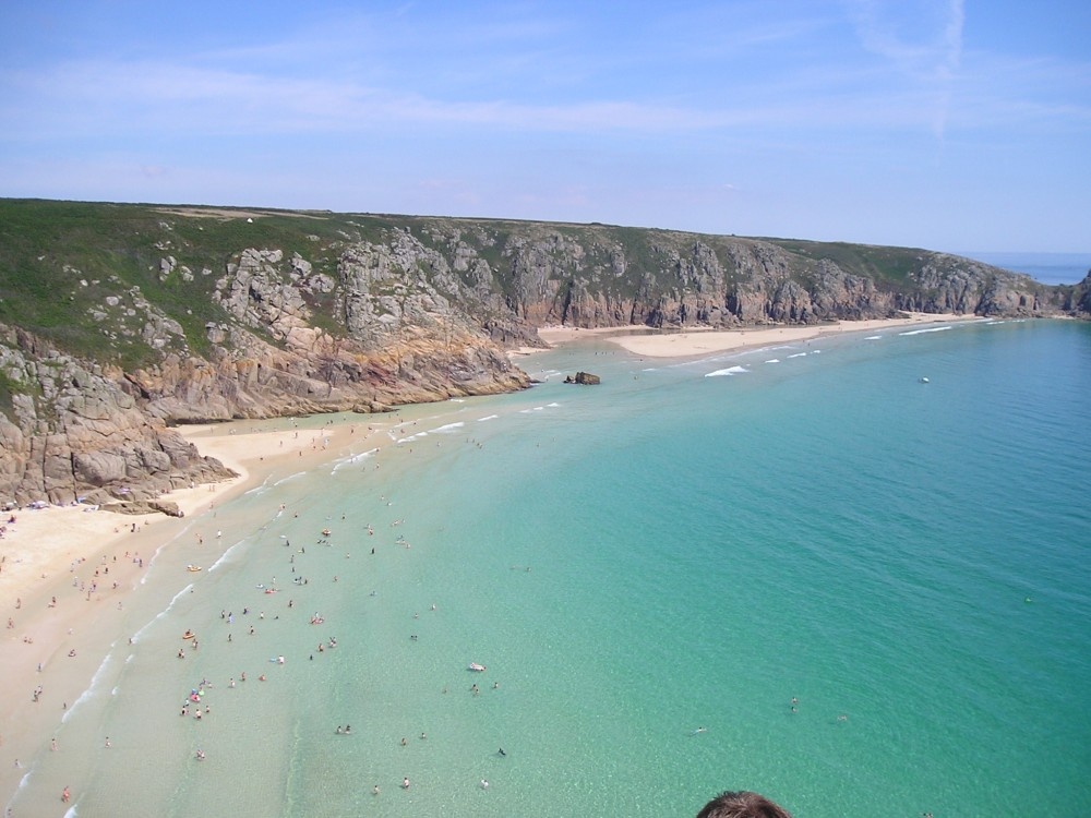 Porthcurno Beach, viewed from Minack Theatre. Near to Land's End.