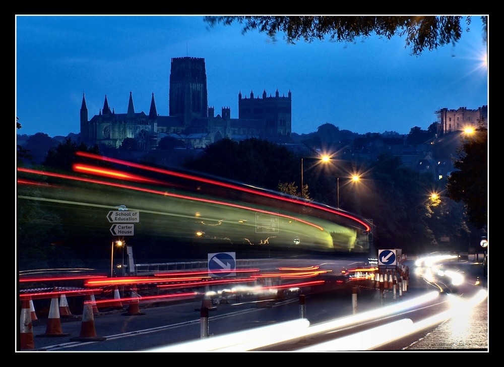 Dusk in Durham City, looking towards the Cathedral. 8th Sept. 2005.