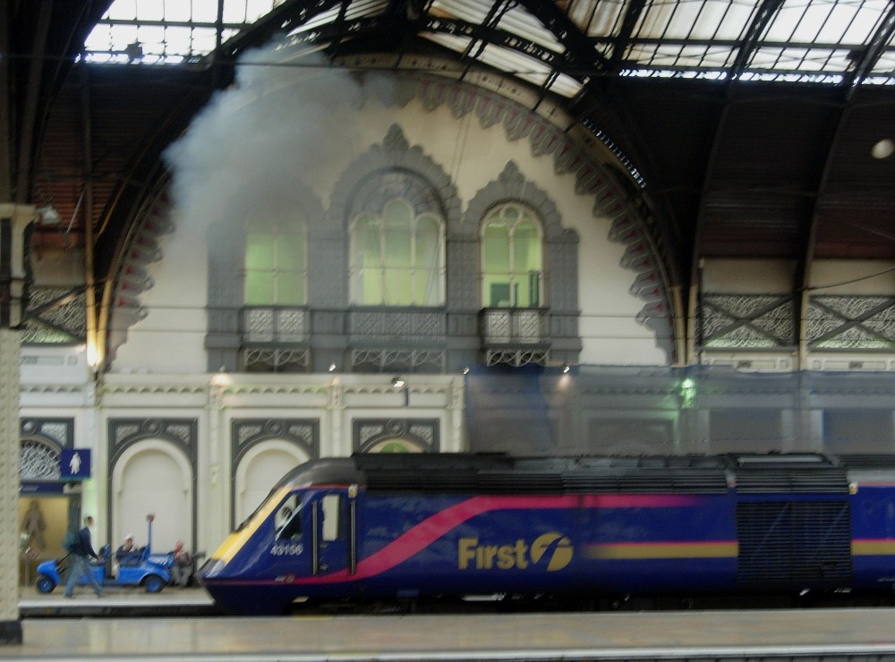 Train arriving at Paddington Station, London