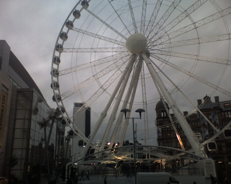 The Manchester Wheel in front of Selfridges.