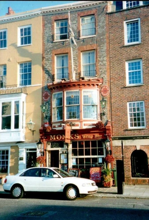 High Street in Portsmouth, Hampshire. Monks Wine Bar