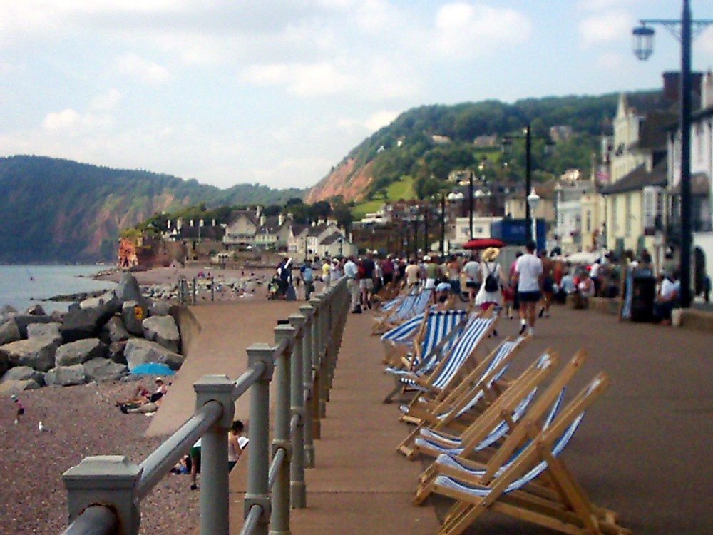 Deckchairs on the seafront at Sidmouth, taken on 15 July 2005.