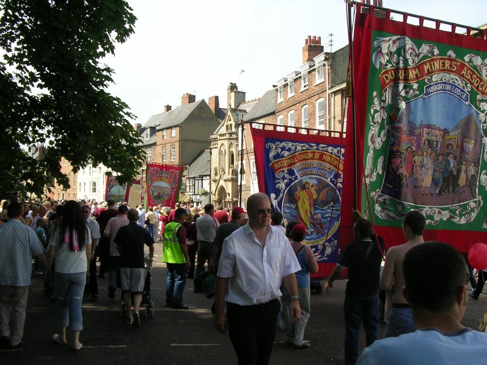 Durham Miners Gala in 2005.
The banners march out.