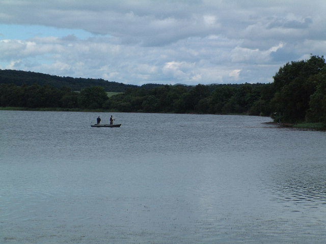 Two anglers relax on Gartmorn Dam on the Eastern edge of Sauchie, Clackmannanshire.
