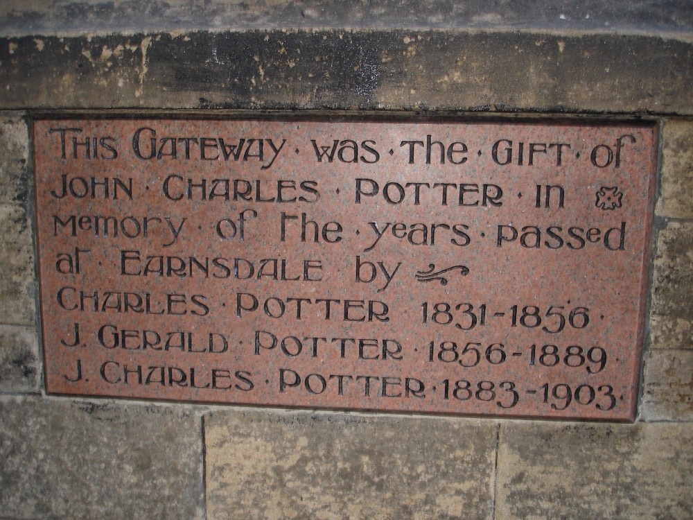 The inscription on the Wall of the Earnsdale entrance to Sunnyhurst Woods, Darwen, Lancashire.
