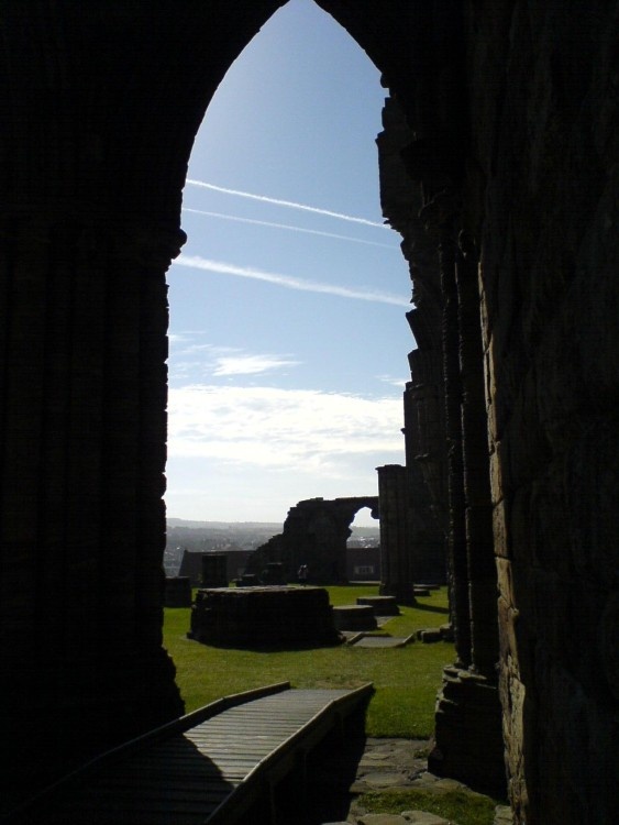Through an archway at Whitby Abbey, North Yorkshire. August 2005