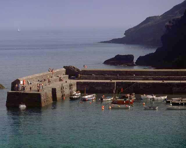 Harbour wall at Gorran Haven, Cornwall - misty late summer afternoon