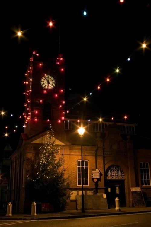 The town clock at Christmas, Kington, Herefordshire