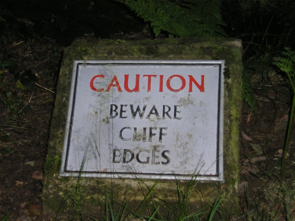 Safety sign along trail on Helsby Hill.